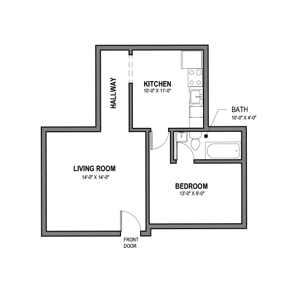 Floor plan for 1 bed, 1 bath, 525 sqft